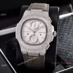 Japan Grade Patek Philippe Nautilus Diamonds Watches Gray Leather Strap
